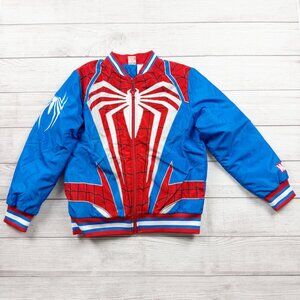 Marvel Spider-Man Bomber Jacket Kids Size 10/12 Blue Red Web Quilted Liner